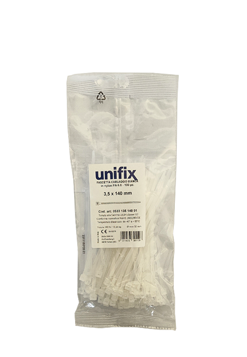 Unifix Fascette Cablaggio in Nylon Colore Bianco 140x3,5mm 100 pz