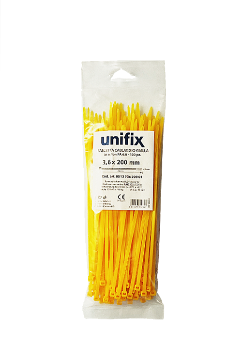 Unifix Fascette Cablaggio in Nylon Colore Giallo 200x3,6mm 100 pz