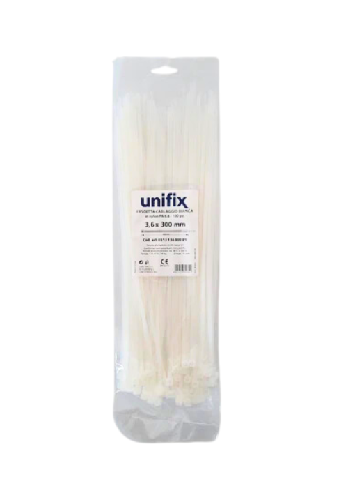 Unifix Fascette Cablaggio in Nylon Colore Bianco 300x3,6mm 100 pz