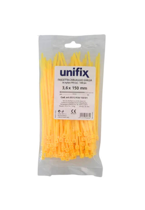 Unifix Fascette Cablaggio in Nylon Colore Giallo 150X3,6 mm 100 pz