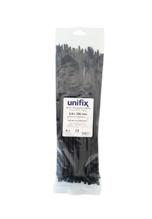 Unifix Fascette Cablaggio in Nylon Colore Nero 300X3,6 mm 100 pz