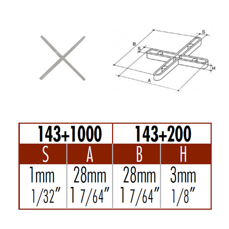 Distanziatori per Piastrelle a a Croce mm.1 Confezione da 200 Pezzi Raimondi